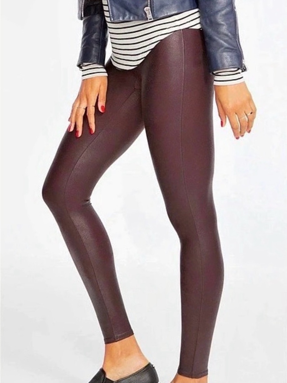 SPANX High-Rise Faux-Leather High-Waist Leggings - Burgundy Brown